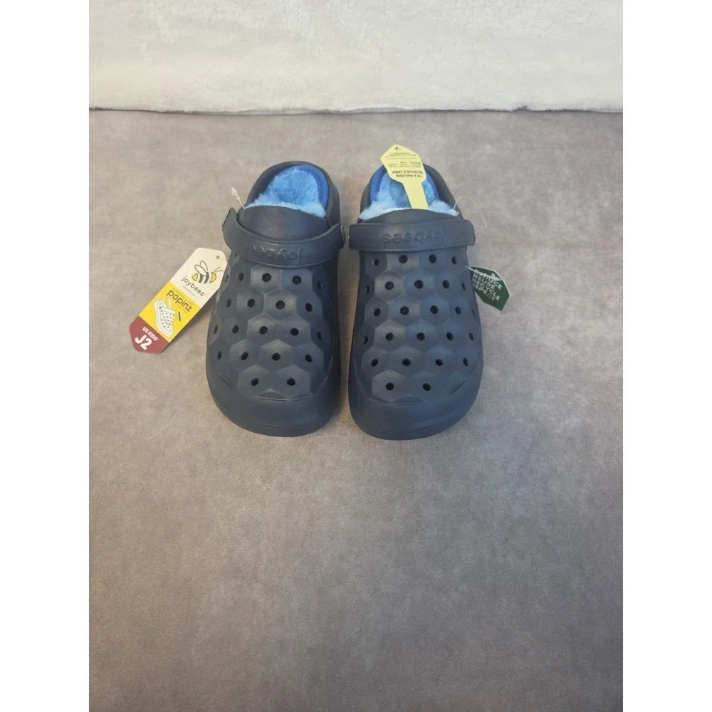 Joybees Fur Lined  Clogs Childs Size 2 Navy NWT